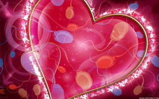 Heart gold border red background - romantic free wallpaper