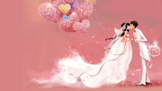 Couple kissing balloons pink background - chen chun free wallpaper