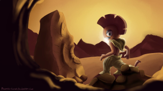 Cartoon character desert walking rock - a rock formation in the background free wallpaper