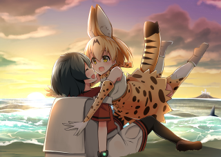 Couple hugging ocean cat back - their back free wallpaper