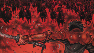 Man sword fire field people - a red sky free wallpaper