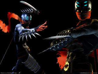 Ninjas fighting dark room flames - a sword and the other free wallpaper