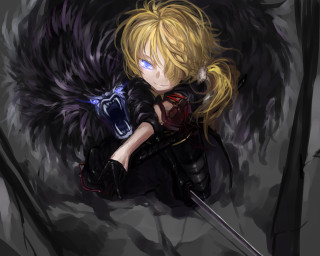 Blonde woman sword demon wings - darkness free wallpaper