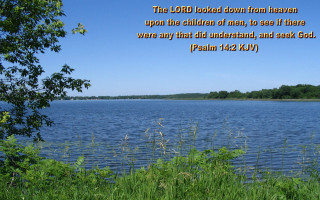 Lake bible verse blue sky - a green field and trees free wallpaper