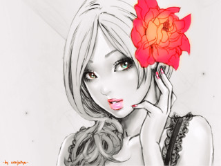 Woman flower black dress white - anime art style free wallpaper