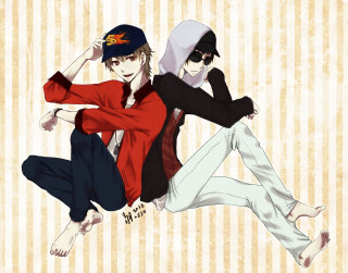 Anime characters sitting floor together - lineart free wallpaper for desktop