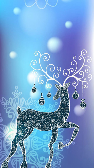 Blue christmas card reindeer ornaments - free winter wallpaper