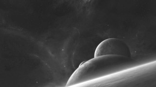 Black white planets space stars - two planet free wallpaper