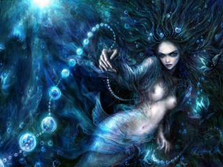 Woman long hair body water - a fine art painting free wallpaper
