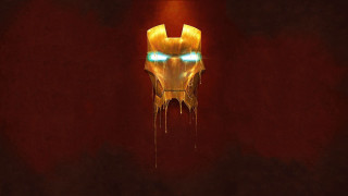 Yellow ironman mask glowing eyes 3 - a red wall free wallpaper for desktop
