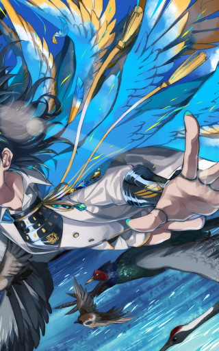 Woman flying bird air flying - above her head free wallpaper for mobile