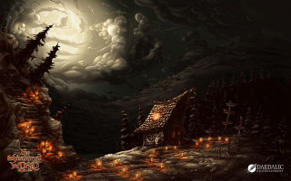 House woods full moon pumpkins - magical atmosphere free wallpaper