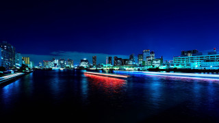 City skyline river nighttime lights 3 - free city wallpaper