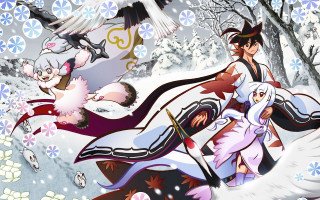 Anime snowy scene birds flying - a snowy scene free wallpaper