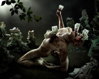 Man laying money knife ground - his hand and a knife free wallpaper