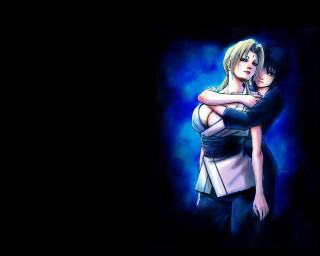 Couple hugging dark room blue - a blue light free wallpaper