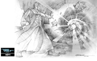 Man woman walking tunnel clock - a drawing of a man and a woman free wallpaper