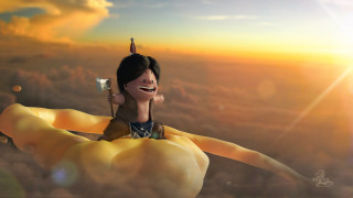 Woman toothbrush bird shoulder smile - her hand and a bird free wallpaper