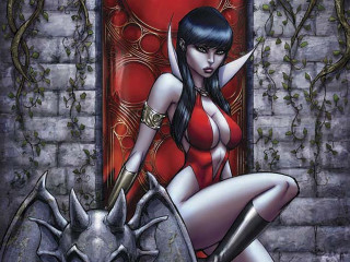 Woman red dress red chair - comic cover art free wallpaper