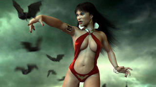 Woman red bodysuit bats flying - alex horley free wallpaper