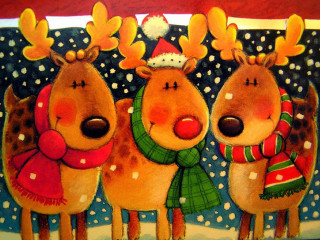 Three reindeers scarves snow christmas - naive free wallpaper