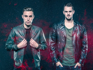 Two men leather jackets black - red spot free wallpaper