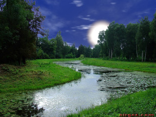 River lush forest full moon - andrey yefimovich martynov free wallpaper