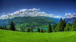 Scenic valley lake mountains clouds - scenic free wallpaper for desktop