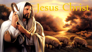 Jesus holding cross sheep field - post grunge free wallpaper