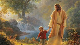 Jesus child forest waterfall man - a painting of jesus free wallpaper for desktop