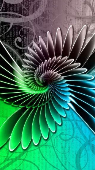 Colorful flower swirls side green - computer graphic free wallpaper for mobile