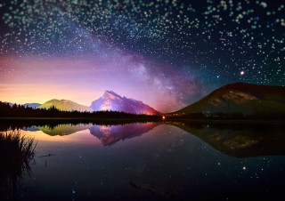 Mountain lake stars night reflection - night sky free wallpaper