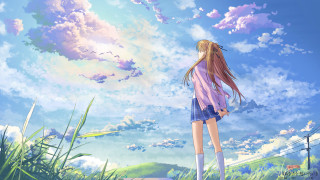 Girl standing platform sky clouds - a platform free wallpaper