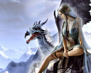 Woman dragon rock sitting long - a dragon free wallpaper for desktop