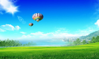 Hot air balloons green lake - hot air balloon free wallpaper