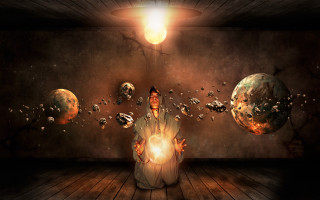 Man sitting room light planets - ball free wallpaper