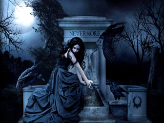 Woman black dress cemetery grave - over her head free wallpaper for desktop