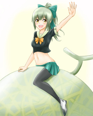 Cartoon girl green hair bow - her arm free wallpaper for mobile