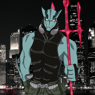 Cartoon character red stick cityscape - night free wallpaper for tablet