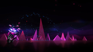 Motorcycle parked colorful background trees - volumetric free wallpaper