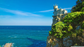 Castle cliff ocean boat blue - andrey yefimovich martynov free wallpaper