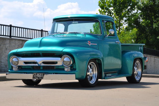 Blue truck road fence trees - a fence and trees free wallpaper