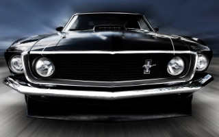 Black mustang night street headlights - the hood free wallpaper for desktop