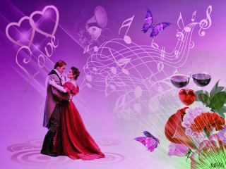 Couple red dress musical notes - musical free wallpaper for desktop