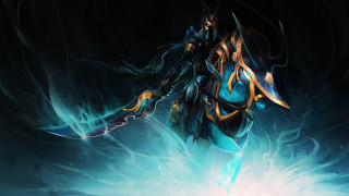 Woman blue outfit sword dark - smoke free wallpaper for desktop