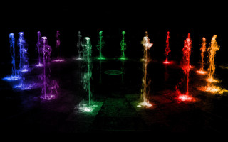 Fountains colored lights dark room - a black floor free wallpaper