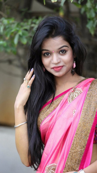 Woman pink sari tree posing - ella guru free wallpaper for mobile