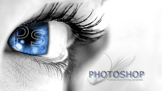 Blue eye photoshop iris logo - the upper corner free wallpaper