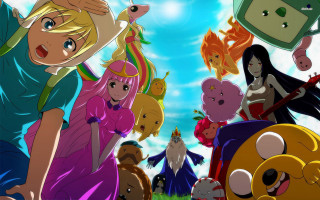 Cartoon characters group field sky - a group of cartoon characters free wallpaper