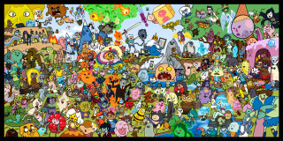 Cartoon characters group picture black - a black frame free wallpaper